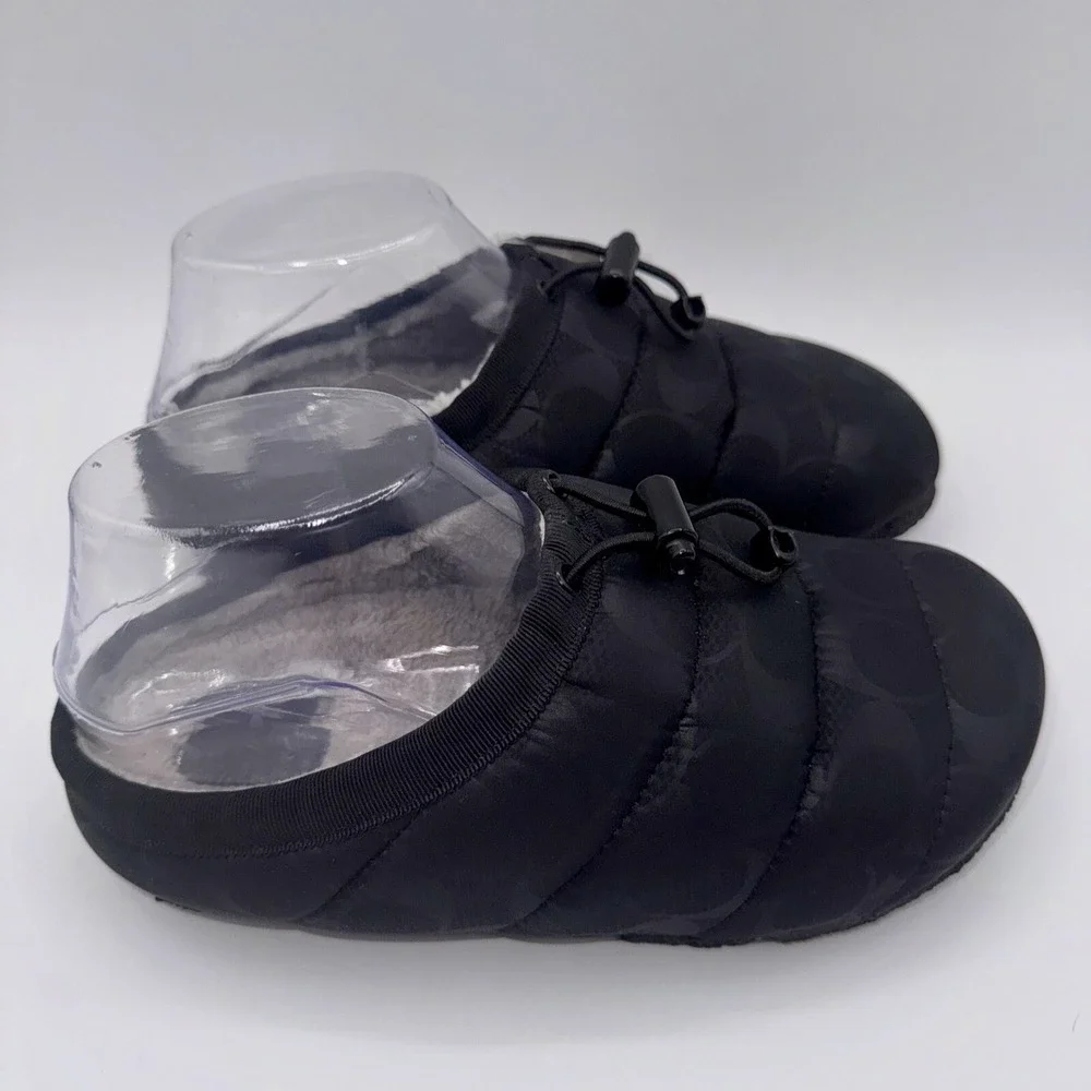 COACH Rachelle Slippers Women's Size 6 Black‎ Monogram Quilted Nylon Mules